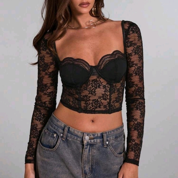 Women's Sweetheart Collar Long Sleeve Ruffle Trim Casual Slim Fit Blouse - Picture 3 of 4